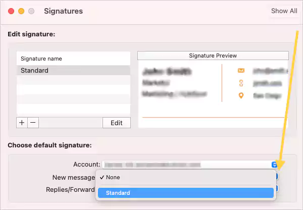 Select the Signature name