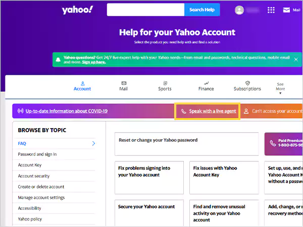 Get help from Yahoo Live Agent