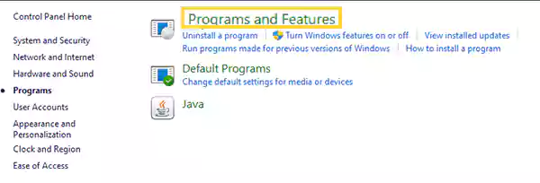 Click on Programs and Features