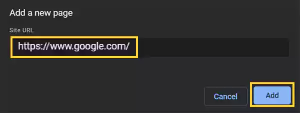 Enter Google URL and click Add
