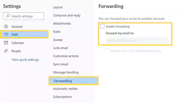 Go to Mail Forwarding & click Enable Forwarding