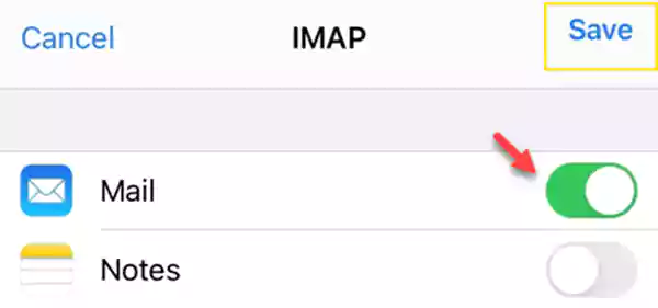 Tap on Save and turn on Mail