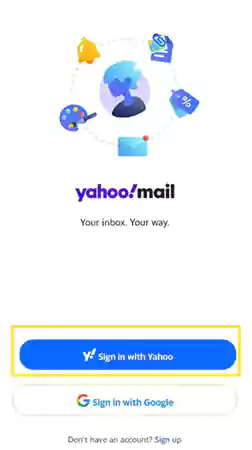 Tap on Sign in with Yahoo