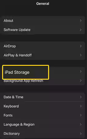 Tap on the Storage option