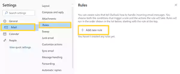  Go to Mail select Rules  and click on Add New Rule