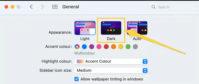 Select Dark on Mac.
