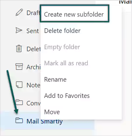Create New Folder Option