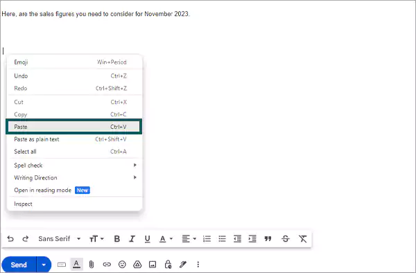 insert table gmail from Google Sheets