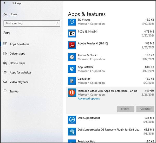 different apps